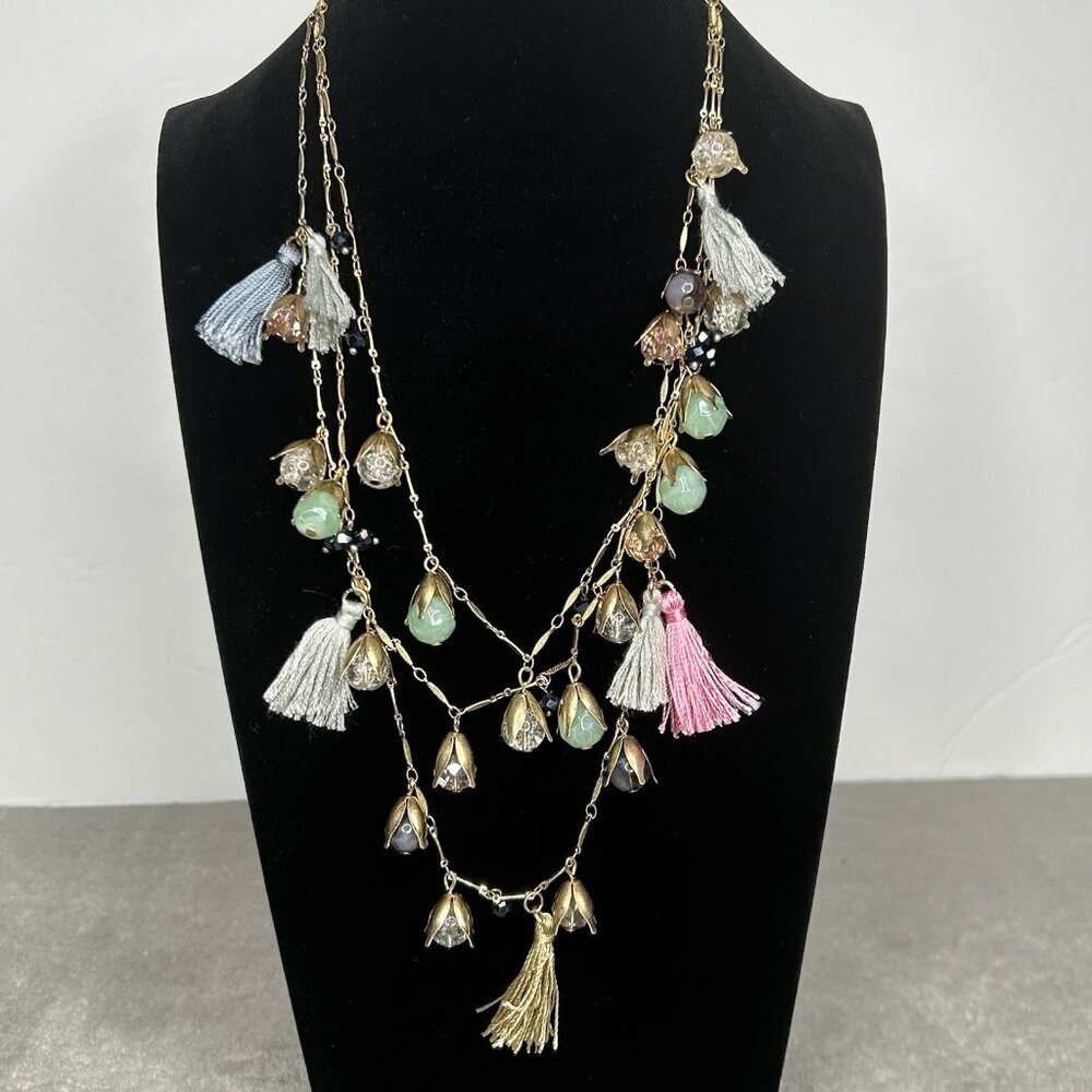 Plunder Carmen Necklace Tassel 3 Strand Beaded Boho Hippie Festival